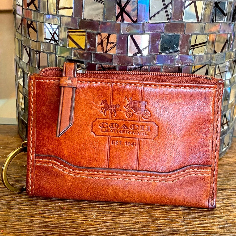 Coach Brown Leather Cardholder wallet Keychain